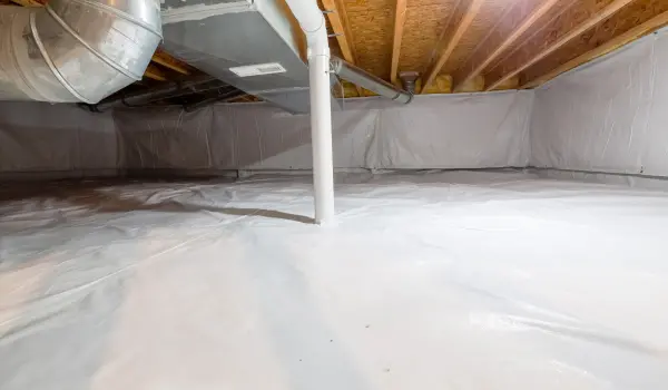Crawl space renovated by American Pest Control, Inc. with moisture barriers, an effective treatment against unwanted pests.