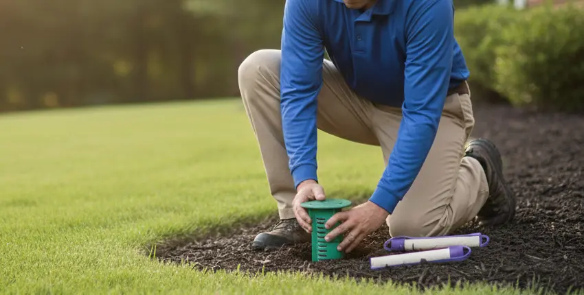 Placing a Sentricon® bait station in the ground of a yard in Athens, GA