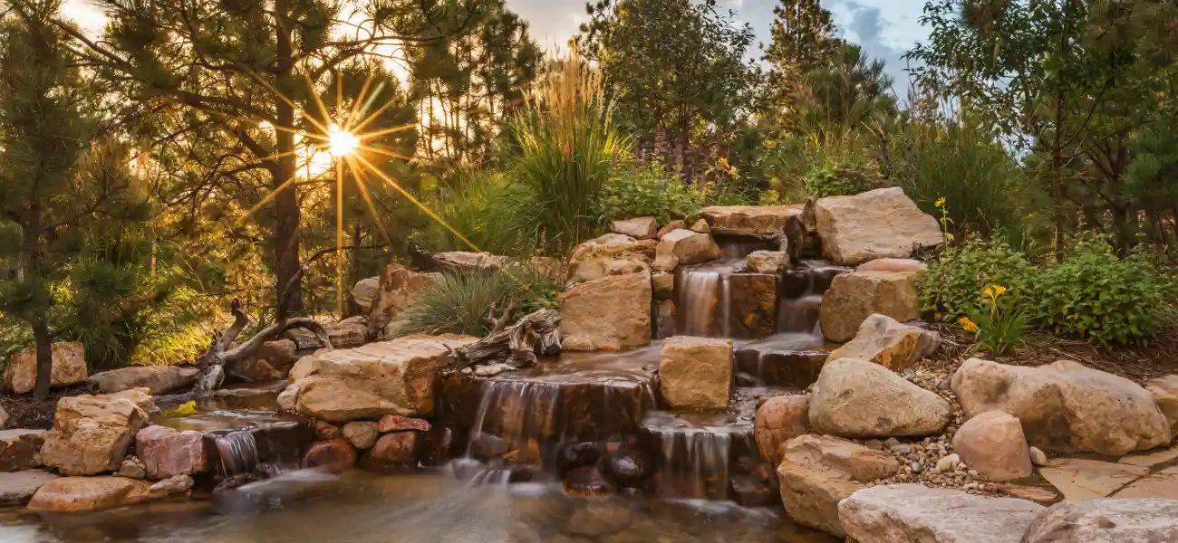 A beautiful water feature on a commercial property in Athens, GA. Areas of stagnant water, such as ponds and water features, are prime breeding grounds for mosquitoes.
