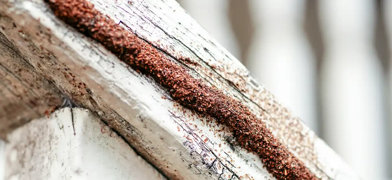 A closeup of a termite tunnel in an Athens, GA home. Call American Pest Control, Inc. before a termite infestation gets out of hand.